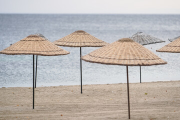 Sunbeds, Umbrellas and Hammocks in a beach