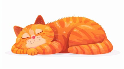 A cute sitting cat is napping, dreaming, relaxing. A tired sleepy pet naps, drowses. A flat modern illustration is isolated on a white background. - obrazy, fototapety, plakaty