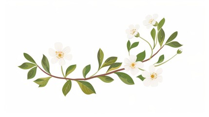 Wildflower sprig, spring flower stem, fragile bloom in a field. Delicate summer herb plant with blossom. Flat modern illustration isolated on white.