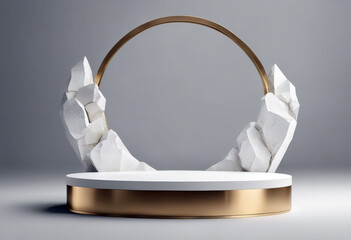 Tytuł_ 3D podium, stone display set. Copy space white background. Cosmetic or beauty product 