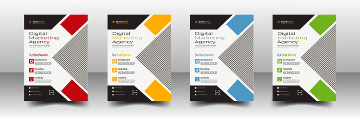 Digital Marketing Agency Flyer, Business Marketing Flyer Set,corporate Business Flyer Template Design Set With Blue, Yellow And Green Color.digital Marketing New Flyer.Corporate business flyer templat