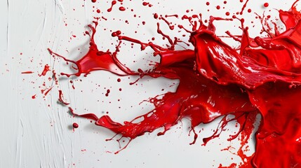 Close up of red splash on white background. Art and painting designing suitable for wallpaper.