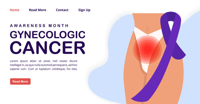 Gynecologic cancer awareness month woman banner. Gynecological disease. Adnexal tumor landing page.