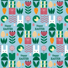 Easter cute fun geometric pattern with Easter eggs. Vector illustration.