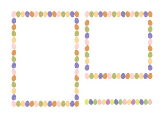 Easter eggs border frames with space for text. Banners with decorated eggs on white background