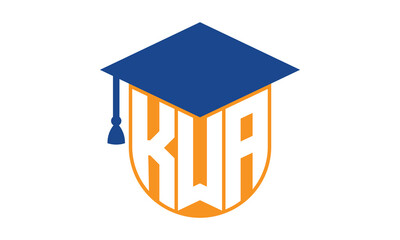 KWA initial letter academic logo design vector template. school college logo, university logo, graduation cap logo, institute logo, educational logo, library logo, teaching logo, book shop, varsity - obrazy, fototapety, plakaty