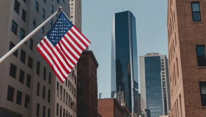 Fototapeta premium American flag in cityscape