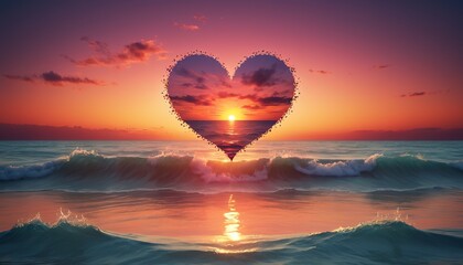 Heart sunset wallpaper, ocean design - obrazy, fototapety, plakaty