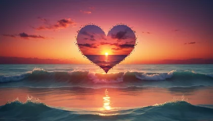 Tuinposter Heart sunset wallpaper, ocean design © Ionela