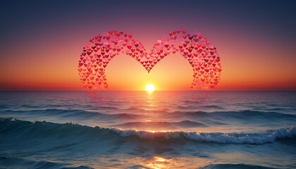 Heart sunset wallpaper, ocean design - obrazy, fototapety, plakaty