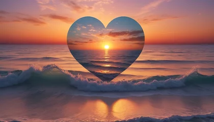 Foto op Canvas Heart sunset wallpaper, ocean design © Ionela