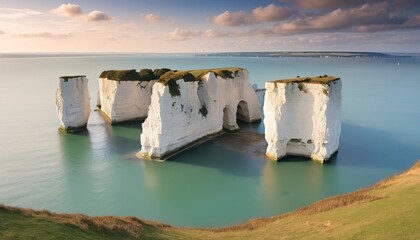 old harry rocks at Handfast Point, on the Isle of Purbeck in Dorset, southern England - obrazy, fototapety, plakaty