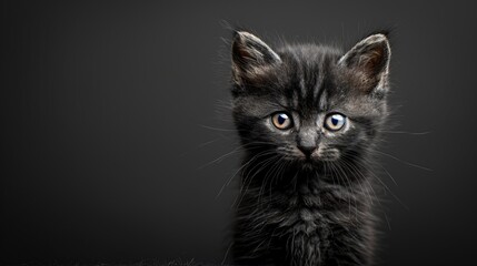 In the corner of the room was a lone black cat. It looks lively against a modern and minimalist black background. This composition leaves enough room for your message to stand out