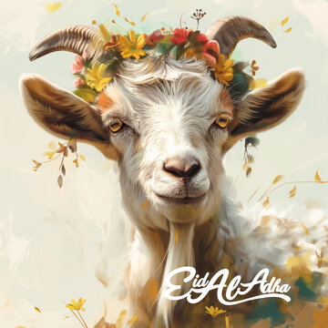 Eid Al Adha goat illustration for eid Mubarak Celebration Background, ai technology
