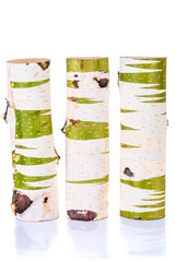 Wood birch log isolated on white background - 758886501