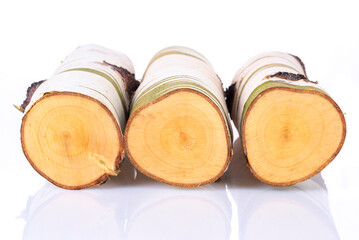 Wood birch log isolated on white background - 758886516