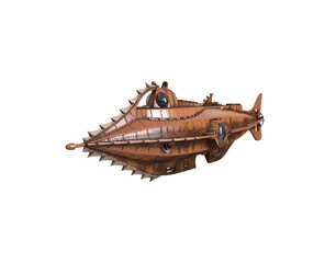 Fantasy Submarine. 3D illustration. Nautilus submarine detailed. 