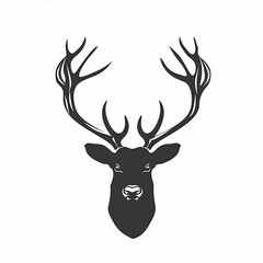 Black silhouette of a majestic deer head with prominent antlers on a white background, ideal for text overlay and themed designs relevant to wildlife or nature concepts