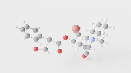 hyoscine butylbromide molecule 3d, molecular structure, ball and stick model, structural chemical formula anticholinergic medication