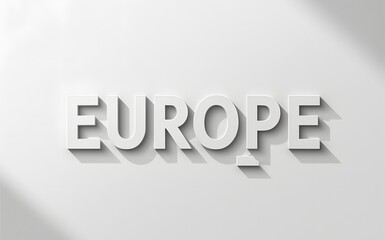 Illustration of the word "Europe" in solid white color. The lettering is bold and clear, with a touch of modern aesthetic