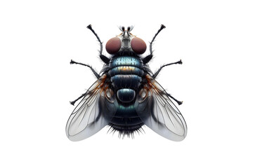 Close up shot of a house fly insect isolated on transparent background.
