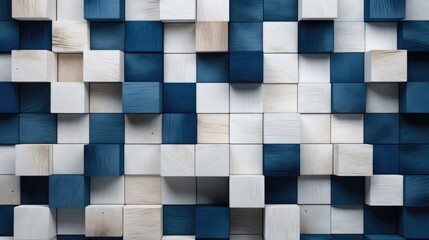 Abstract block stack wooden 3d cubes, blue wood texture for backdrop