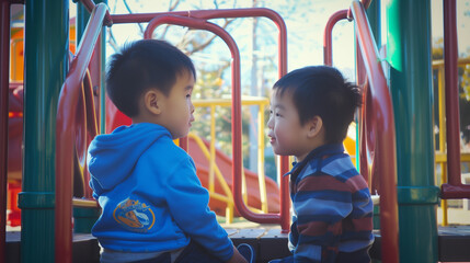 two asian children on playground