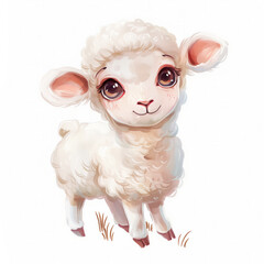 Adorable illustrated lamb with a cute expression on a plain background, ideal for Easter-themed designs and children's book illustrations