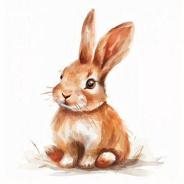 Illustrated portrait of an adorable brown and white bunny, perfect for Easter-themed designs with ample white space for text
