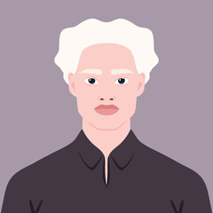 Beautiful Albino man portrait. Avatar of a young African male with albinism. Genetic rare appearance. Vector illustration