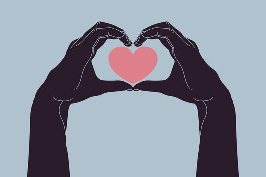 Hand drawn hands making heart sign. Hands making a heart gesture. Vector illustration
