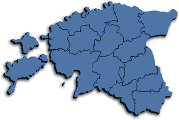 ESTONIA MAP WITH DEPARTMENTS 3D ISOMETRIC MAP BLUE COLOR