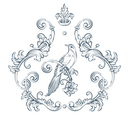 Luxury decorative vector element with bird, baroque monogram, renaissance emblem, luxury label