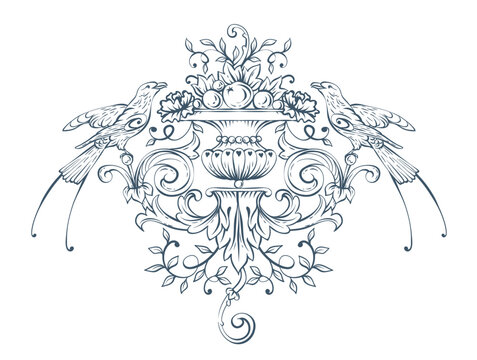 Luxury decorative vector element with bird, baroque monogram, renaissance emblem, luxury label
