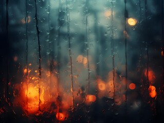 Raindrops on glass in a dark world