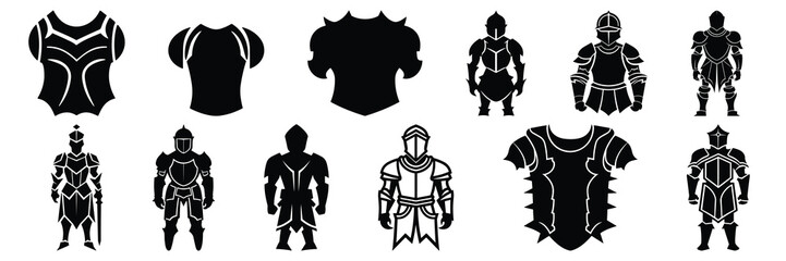 Armor knight silhouettes set, large pack of vector silhouette design, isolated white background