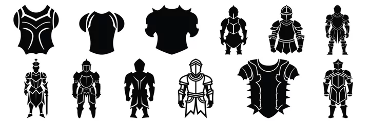 Fotobehang Armor knight silhouettes set, large pack of vector silhouette design, isolated white background © FutureFFX