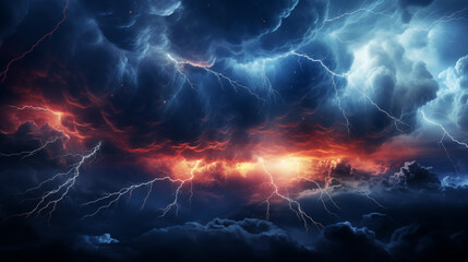 Vivid Thunderstorm with Dramatic Red and Blue Skies