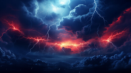 Epic Thunderstorm with Crimson and Blue Illumination