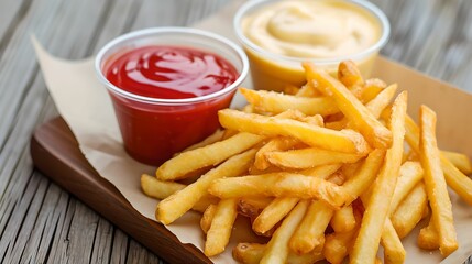 French Fries with Sauces, fast food, delight, ketchup, mayonnaise