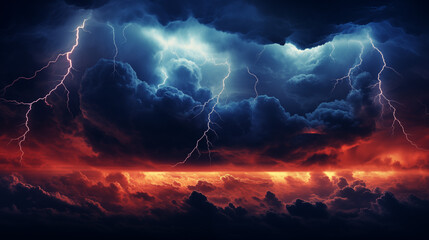 Majestic Thunderstorm with Red Glow and Blue Highlights