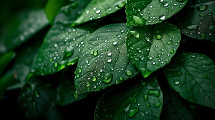 Closeup of Glistening Raindrops on Leaves, nature, macro, water, dew