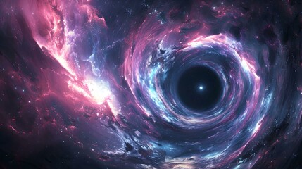 Awe-Inspiring Black Hole and Galactic Spiral, astronomy, cosmic, phenomenon, space - obrazy, fototapety, plakaty