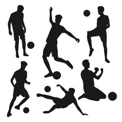Set of dark silhouettes of soccer players flat style, vector illustration