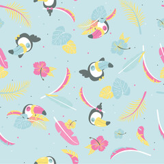 seamless pattern with birds and flowers