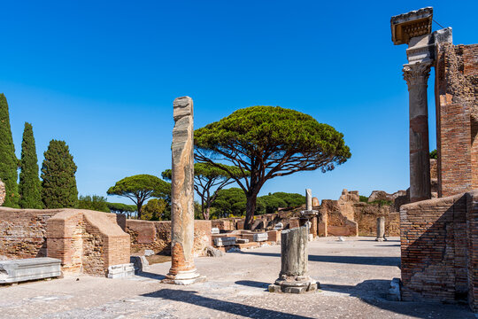  Ruins in ancient Ostia archaeological park in Italy