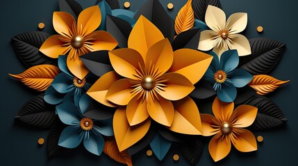 Exquisite orange and blue paper floral art
