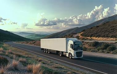 truck on highway in the mountains created with Generative AI technology