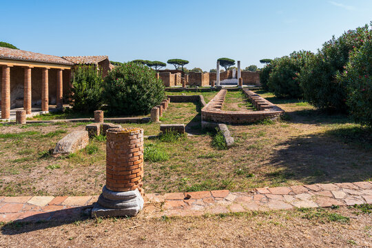 Ruins of roman palace  in ancient Ostia archaeological park in Italy