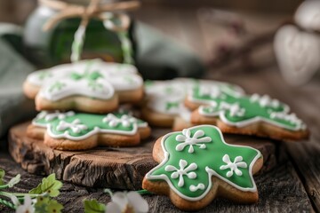 St Patrick's Day themed cookies with shamrock designs